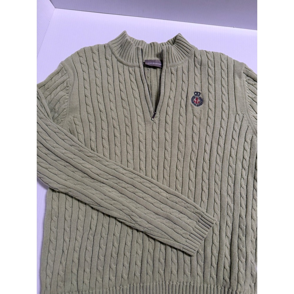 Croft & Barrow Mens Large Sage Green Cable Knit Quarter Zip Sweater Nautical